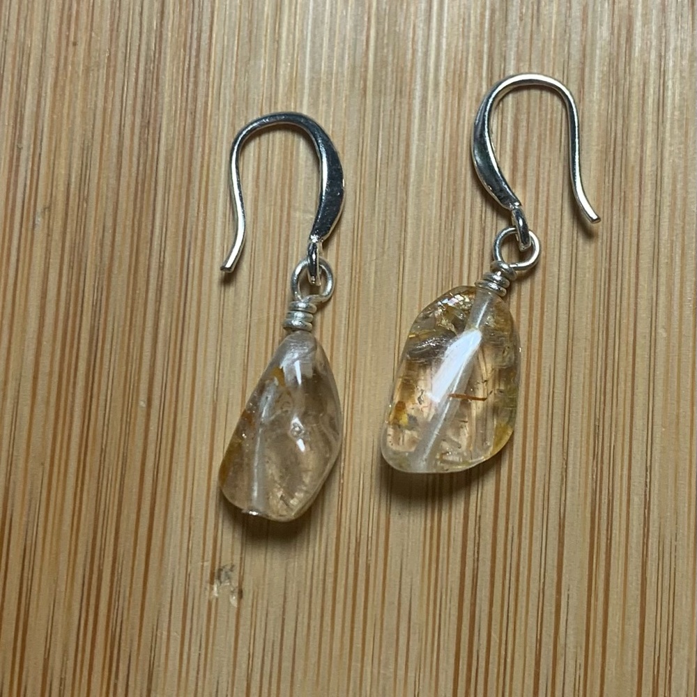 Rutilated Quartz earrings. SS Ear wire/ Small - Picture 4 of 6